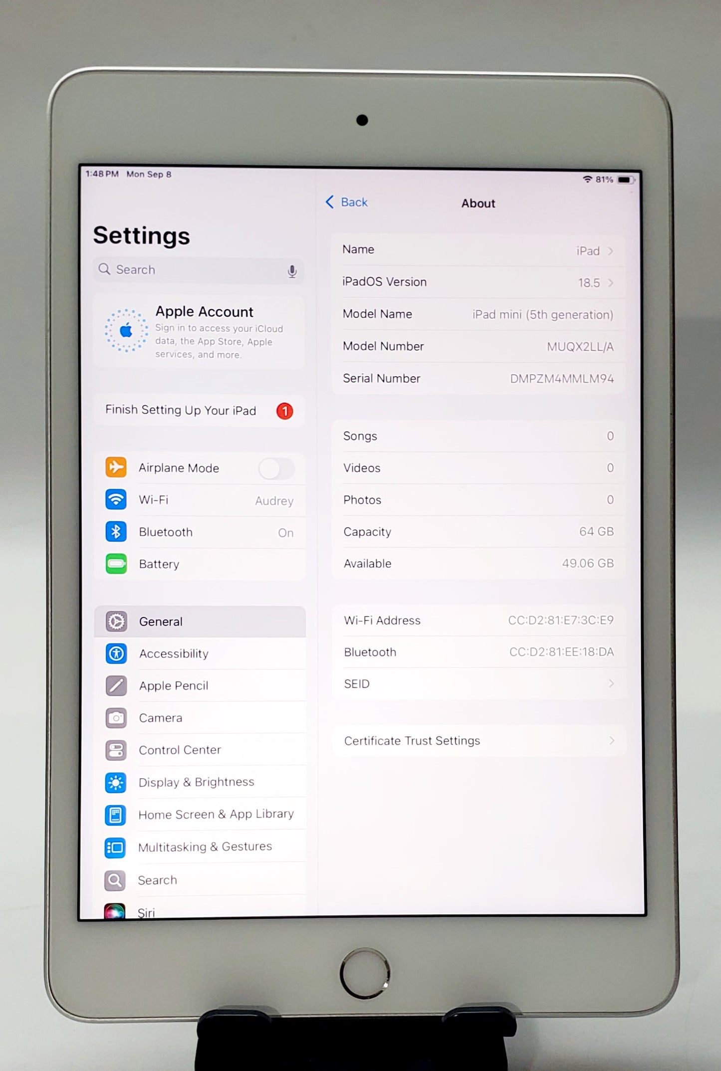 iPad Mini de 5ª generación – Plata, 64 GB, Wi-Fi