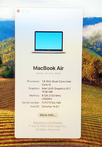 MacBook Air 13 pulgadas (2019) – Gris espacial, Intel Core i5, 8 GB de RAM, 128 GB SSD