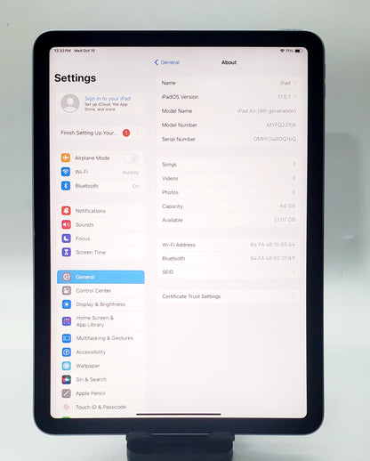Apple iPad Air 4th Generation (10.9")  WIFI  Light Blue