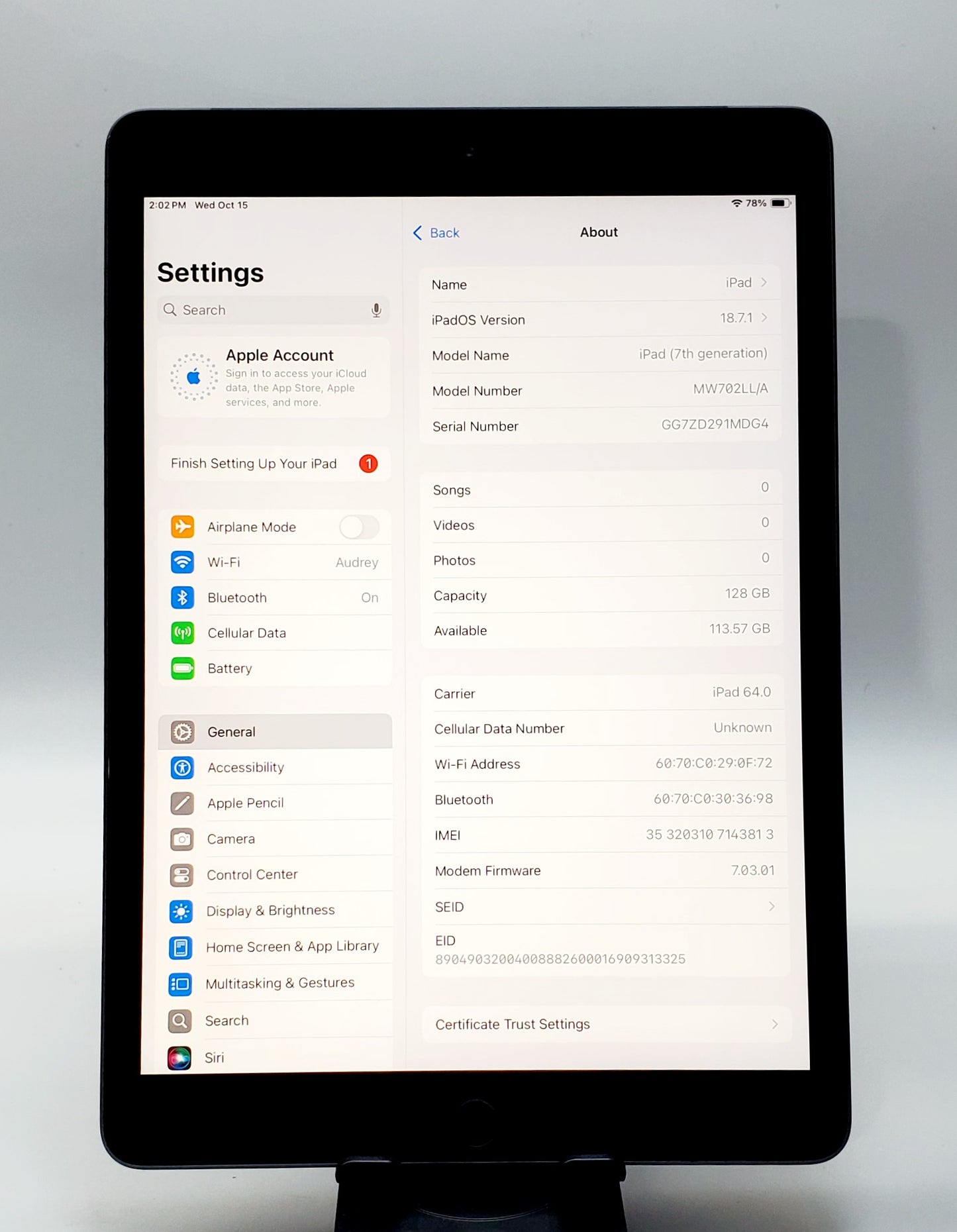 iPad de 7ª generación – 128 GB, LTE desbloqueado, color gris espacial