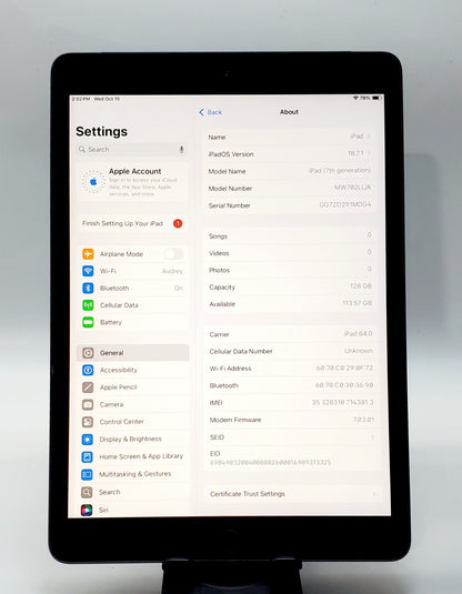 iPad de 7ª generación – 128 GB, LTE desbloqueado, color gris espacial