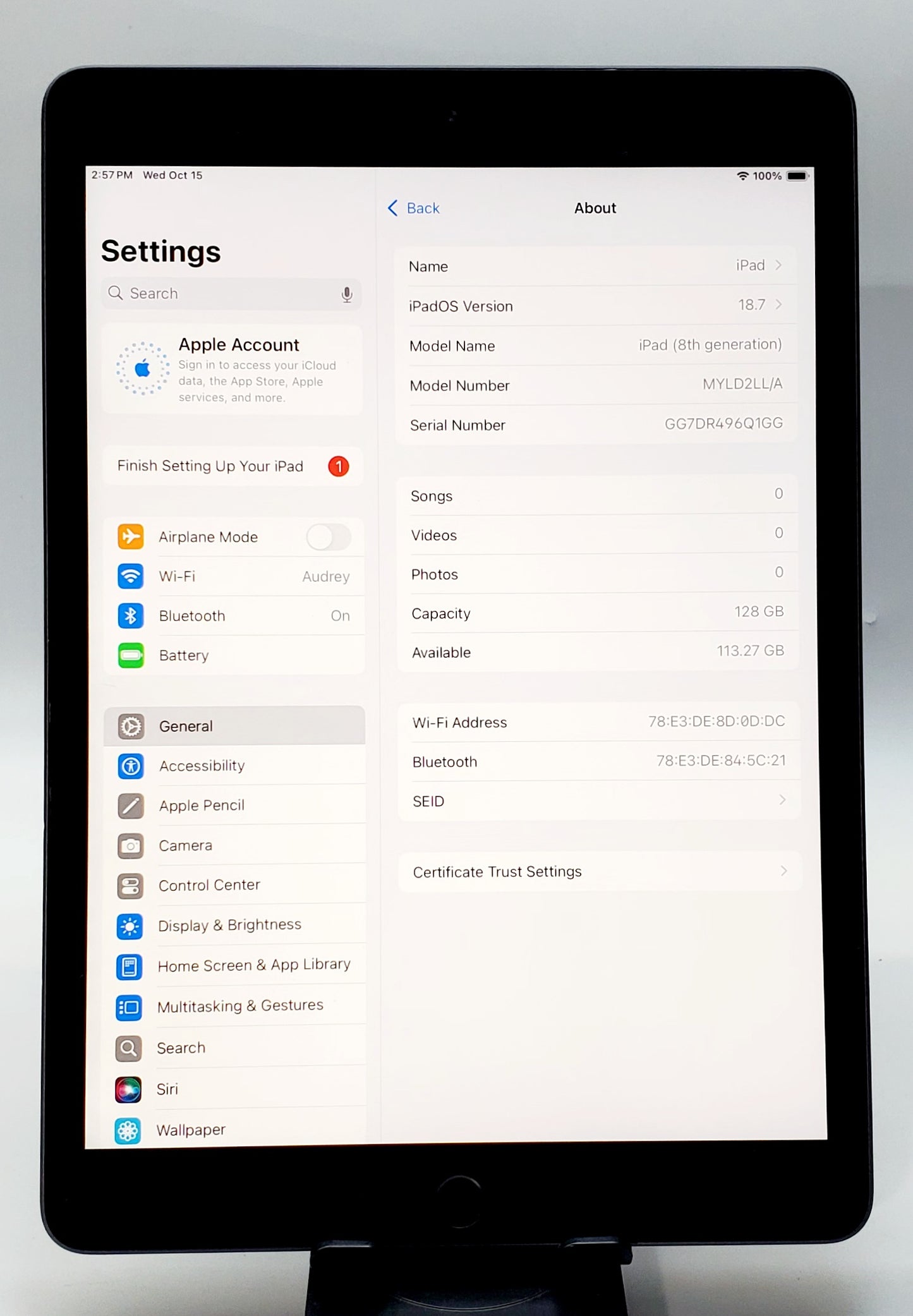 iPad de 8ª generación – Gris espacial, 128 GB, Wi-Fi