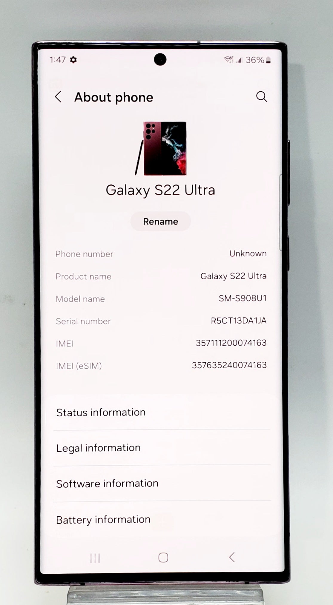 Samsung Galaxy S22 Ultra – Burgundy, 512GB – Unlocked