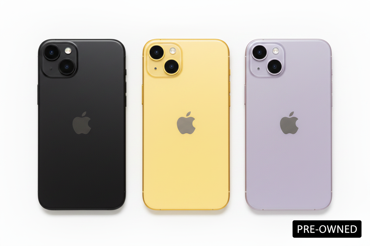 iPhone 14 Plus Black, Yellow & Purple – Back View Pre-Owned